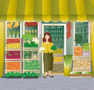 Free woman shopping vegetable shop vector